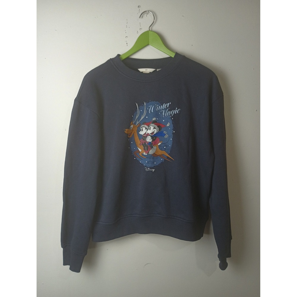 H&M Disney Mickey Minnie Mouse Winter Magic Navy Blue Sweatshirt XS Holiday